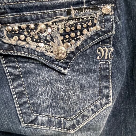 Miss Me Signature Rise Bootcut Jeans Size 29 Bling Y2K Grunge Flap Pockets - Picture 6 of 8
